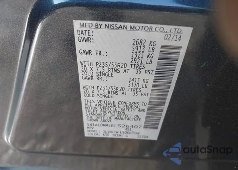 2014 Infiniti Qx60 z USA, uszkodzony, nr VIN 5N1AL0MM3EC526407